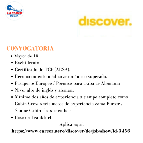 La compañía aérea está buscando Senior Cabin Crew para su base en Frankfurt (Alemania)