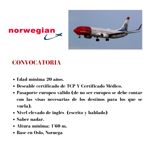Norwegian busca actualmente tcps para su base en Oslo